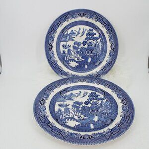 Pair of Vintage Churchill England Blue Willow 10-1/4" Dinner Plates